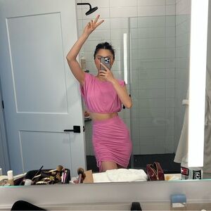 Free People Pink Ruched Two-Piece Set